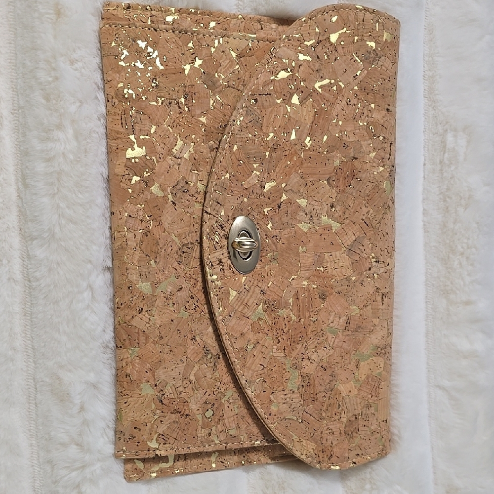 Gold and Tan Cork Clutch